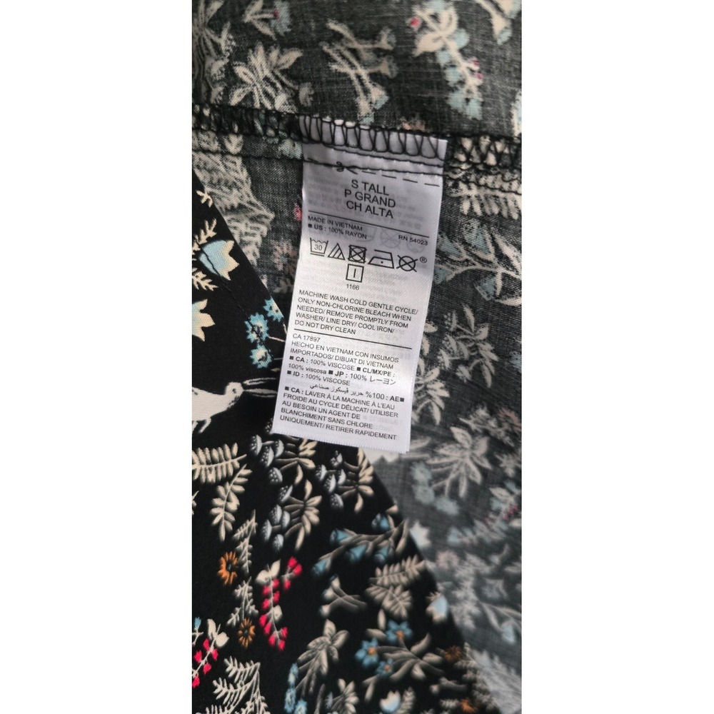 $25 NWT OLD NAVY long sleeve babydoll dress S Tall black blue floral bunny zips - Picture 9 of 14